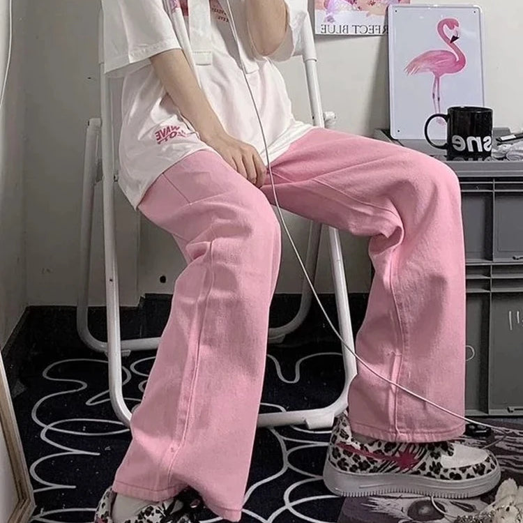 Y2K Baggy Pink Jeans Women Kawaii Korean Fashion Oversize Low Rise Wide Leg Denim Pants Streetwear Loose Trousers Alt