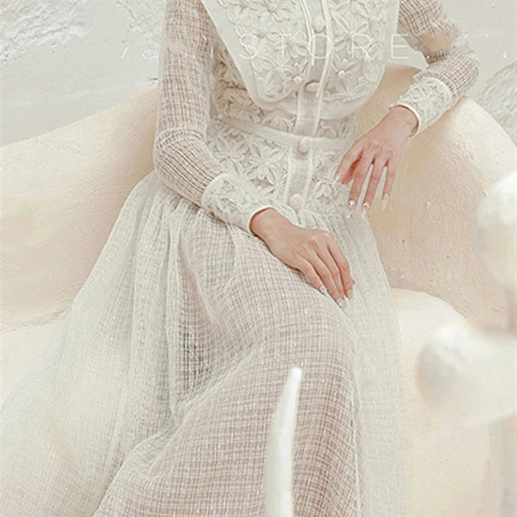 Autumn Spring Boho Elegant Party Luxury Dresses Women Dress Embroidery Lace Runway Vintage High Waist Long Sleeve Vestido