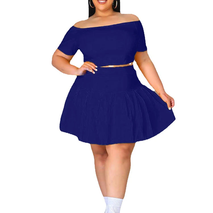 5xl Plus Size Women Clothing Wholesale Summer Outfits Crop Tops and Pleated Skirt Tracksuit Sweet Dress Suits Dropshipping