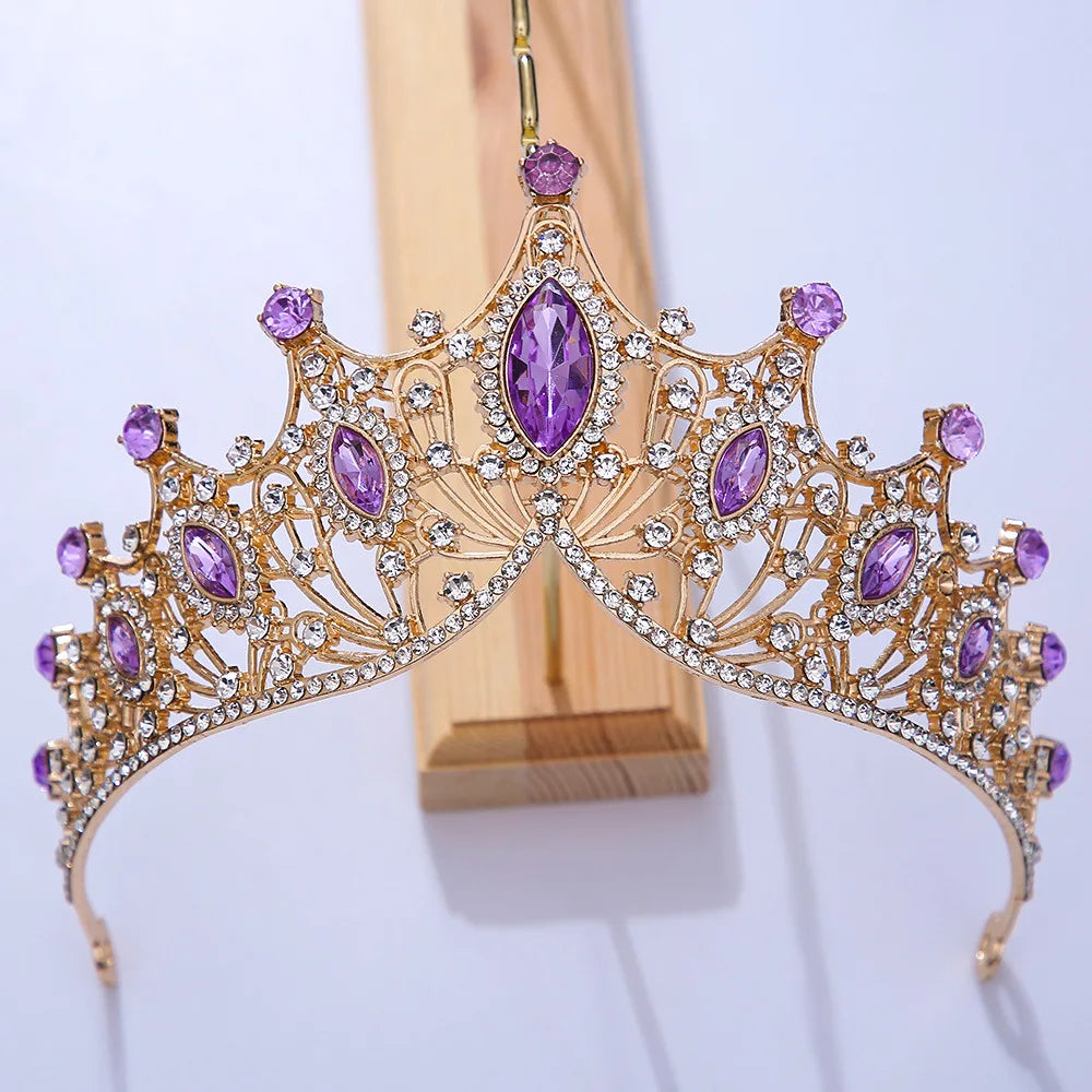 Baroque Black Tiara Crown For Wedding Birthday Party Hair Jewelry Queen Bridal Bride Purple Crystal Crown Hair Accessories gold purple
