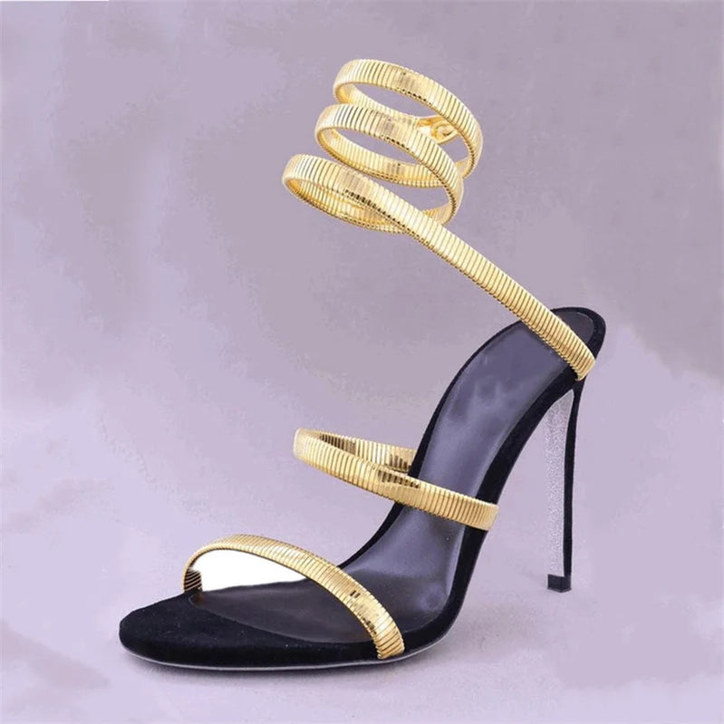 Snake Strap High Heel Sandals Women Summer Ankle Strap Banquet Party Shoes Narrow Band High Heels Ladies Gladiator Sandals