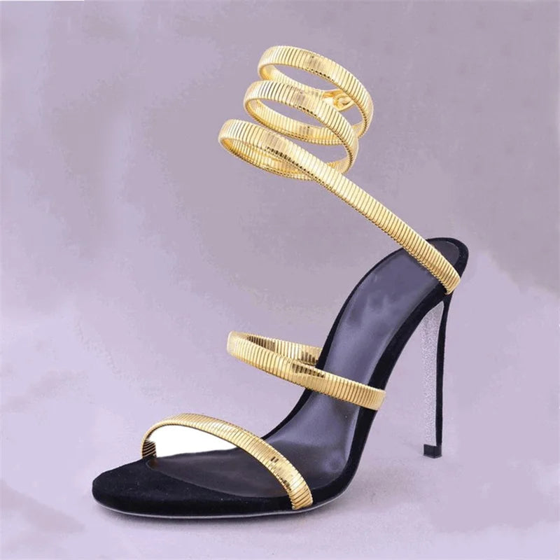 Snake Strap High Heel Sandals Women Summer Ankle Strap Banquet Party Shoes Narrow Band High Heels Ladies Gladiator Sandals