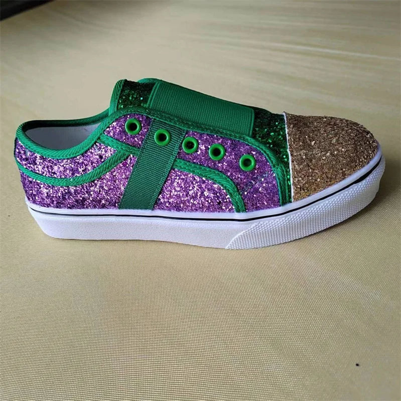 Bling Canvas Shoes for Women Fashion Mixed Colors Women Vulcanized Shoe Comfortable Slip on Flat Loafers Woman Sneakers Designer Blue