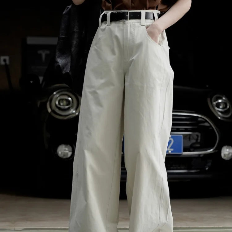 [LANMREM] Streetwear Straight Wide Leg Pants For Women High Waist Solid Trousers Female Fashion Jeans Spring New 26D2373