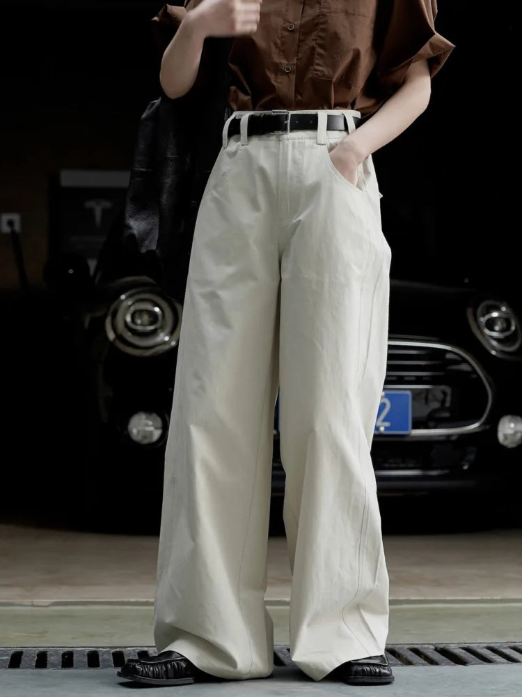 [LANMREM] Streetwear Straight Wide Leg Pants For Women High Waist Solid Trousers Female Fashion Jeans Spring New 26D2373