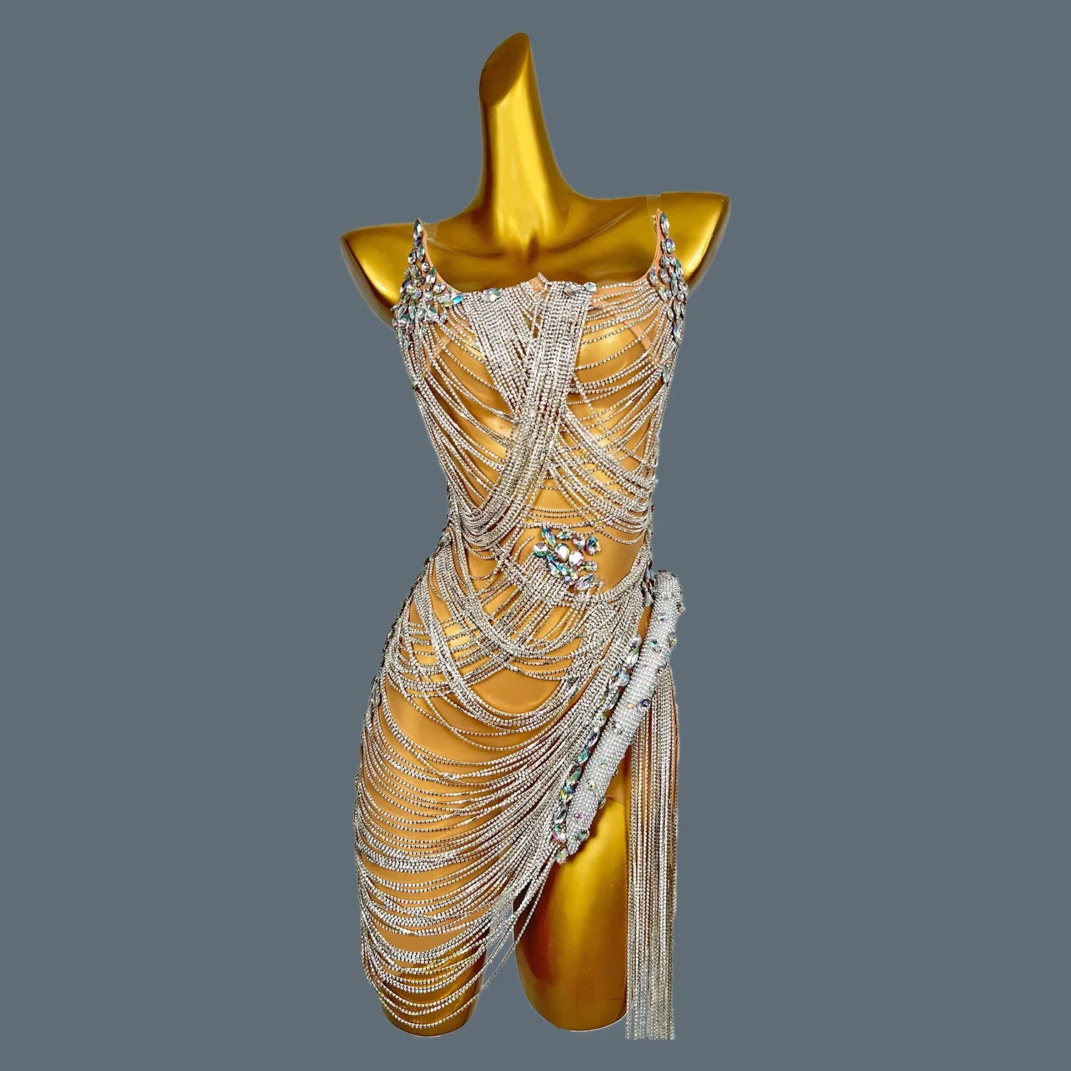 Sexy Halter Diamond Black Girls Party Mini Dress Luxury Tassel Beads Draped Cocktail Dress For Women Birthday Party Dress Luoli Beige