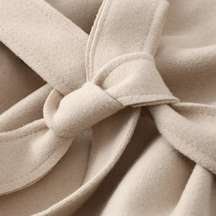 Thick Female Trench Warm Jackets Turn-down Collar Long Puff Sleeve Clothes Autumn Elegant Belt Coat Women Chic Midi Top