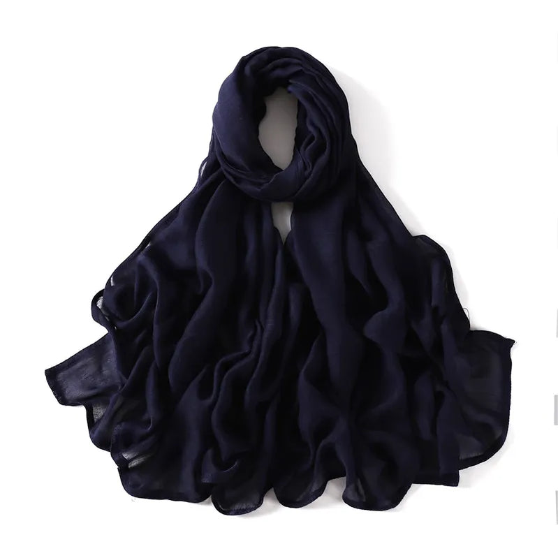 Women Big Size Plain Solid Cotton Rayon Hijab Scarf Lady Wraps and Shawls Musulman Headband Islamic Turban 180*95Cm Navy Blue