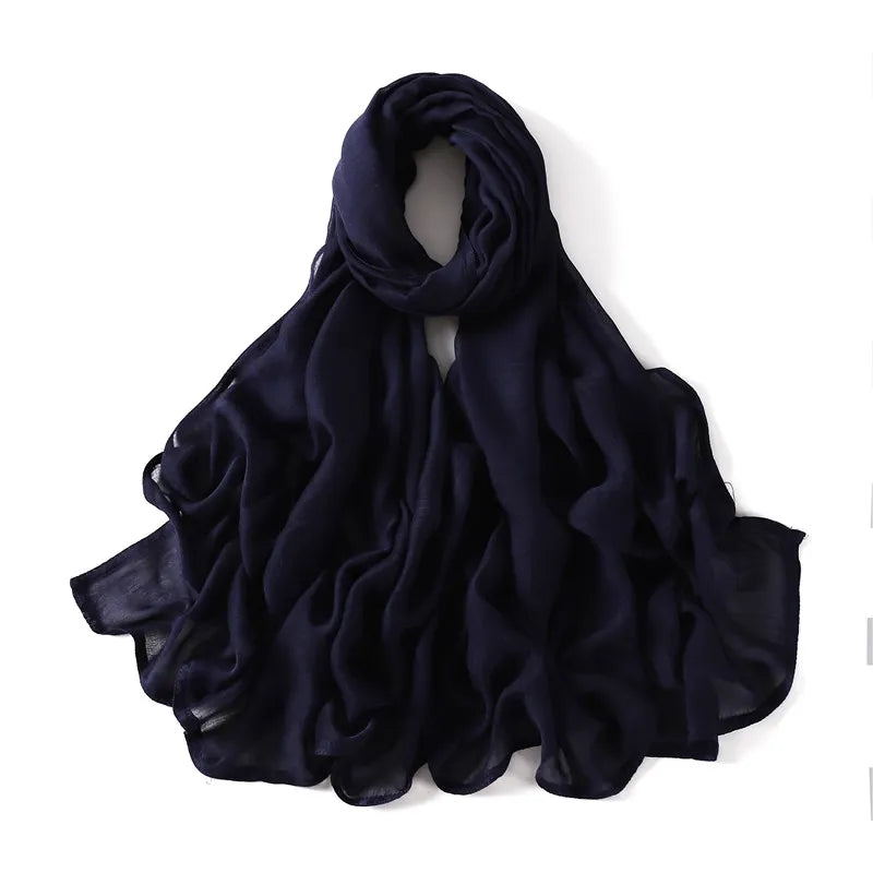 Women Big Size Plain Solid Cotton Rayon Hijab Scarf Lady Wraps and Shawls Musulman Headband Islamic Turban 180*95Cm Navy Blue
