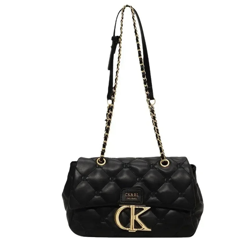 2025 Chic Diamond Pattern Bag for Women - Trendy Chain, Niche Letter Detail Crossbody Bag