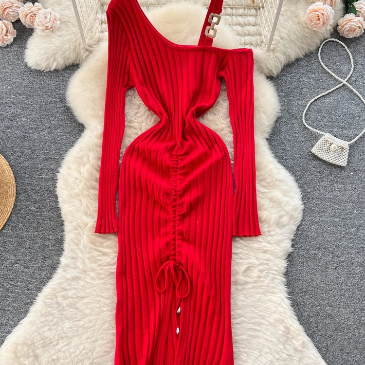 Women Dress Autumn Winter Sexy Package Hips Bodycon Dress Chic Fashion Luxury Knitted Dress Party Vestidos