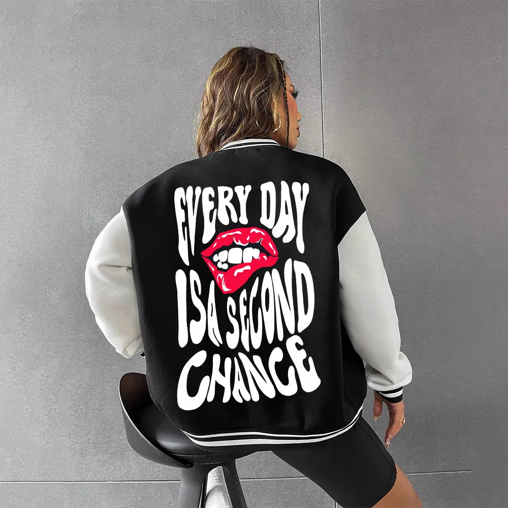 Everyday Is A Second Chance Women Jacket Autumn Loose Baseball Uniform Harajuku Fleece Clothes Fashion Pocket Button Overcoat