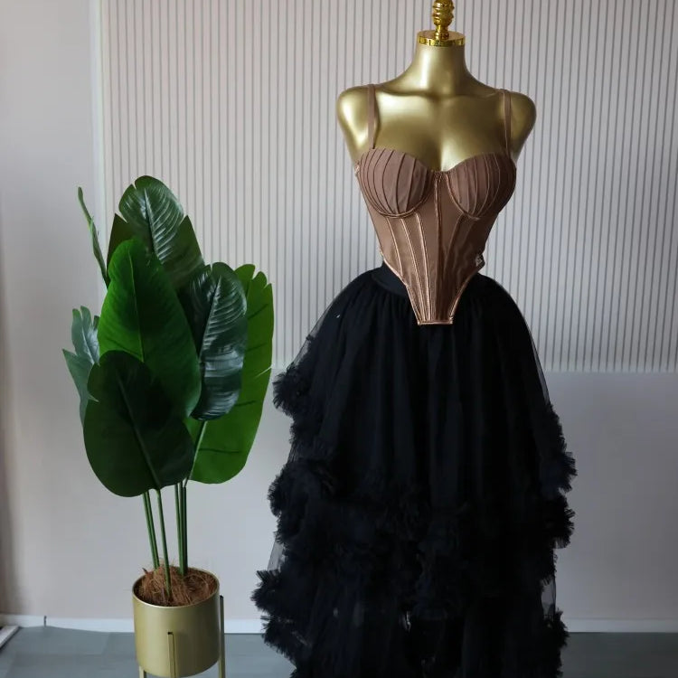 CM.YAYA Women's Dress Set Sleeveless Strap Tops and Pleated Tiered Skirts Suit Elegant Vacation Birthday Two 2 Piece Set Outfits