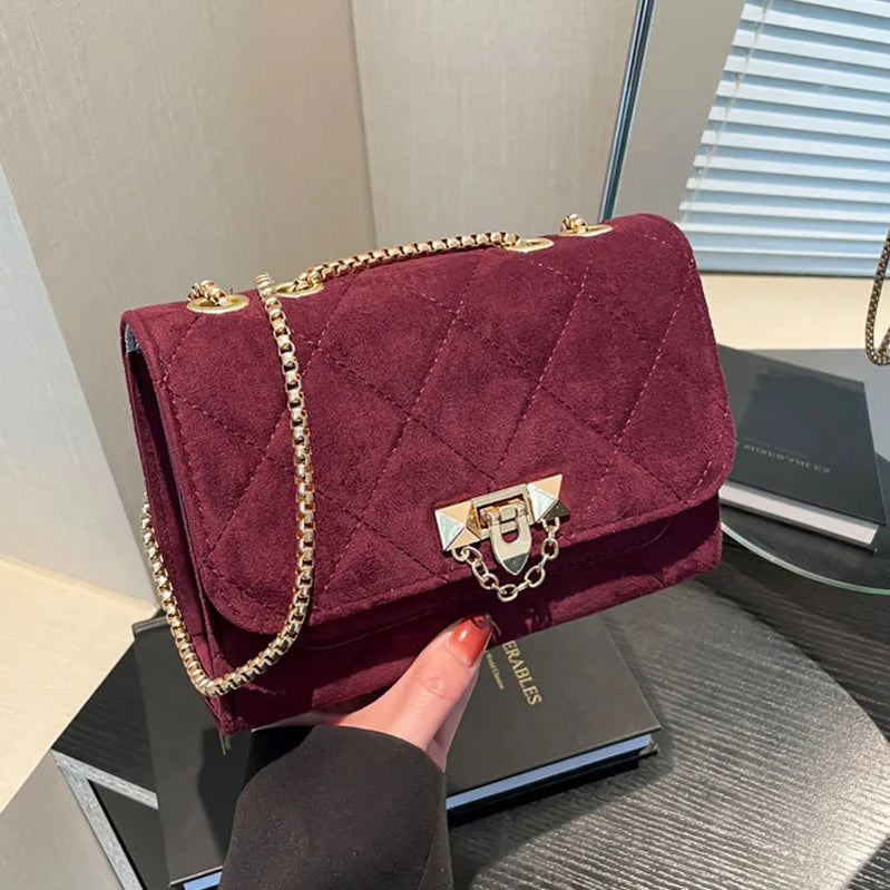 Imitation Suede Women Chain Shoulder Bags Solid Color Flap Bag New Female Small Underarm Bag Fashion Commute Crossbody Bag