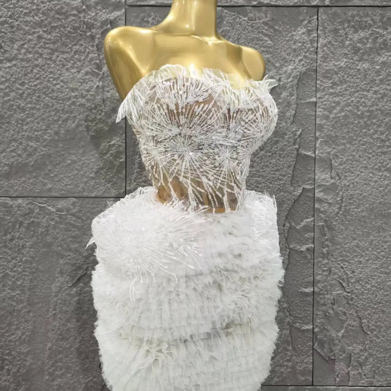 STOCK White Color Women Sexy Strapless 2 Pieces Ball Gown Mini Dress Celebrate Cute Birthday Party Photo Shoot Outfit Vestido