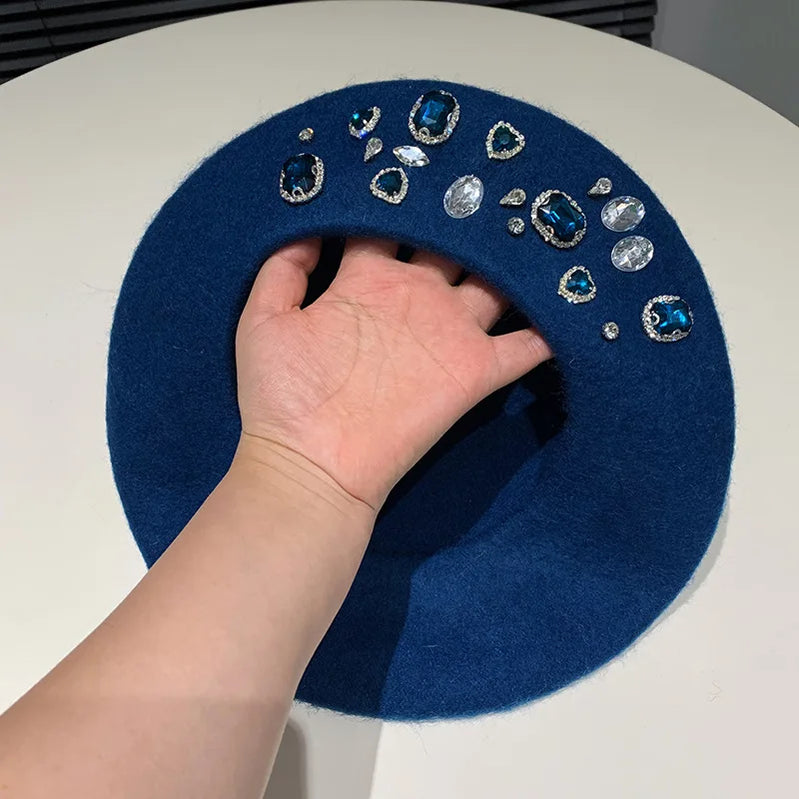 Berets Women Hat Brimless Stretchy Comfortable Rhinestone Y2K Cap Autumn Female Flat Color Cotton 9 56-58cm