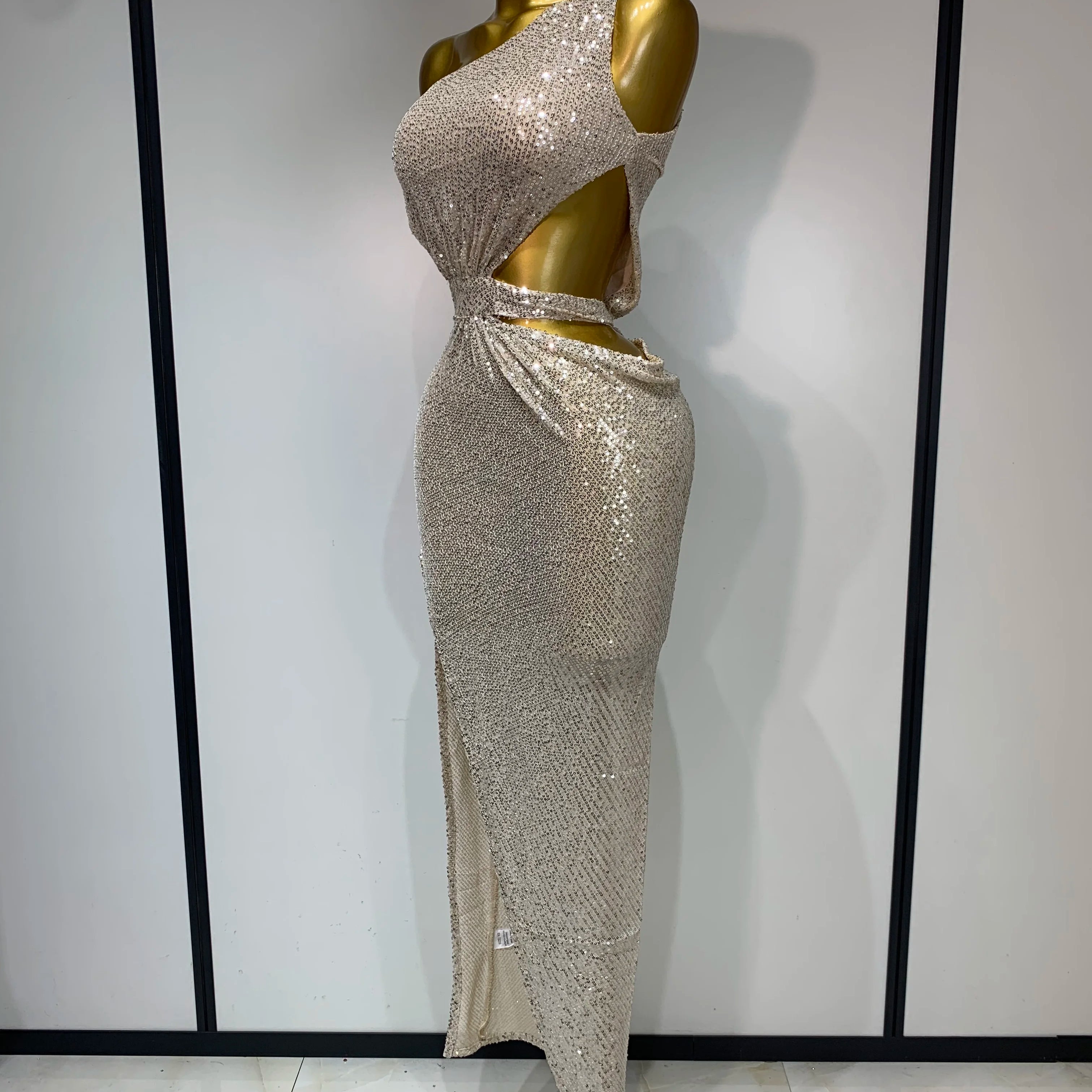 Women Sexy One Shoulder Long Dress High Street Designer Elegant Split Elegant Evening Party Luxury Birthday Dress Vestido