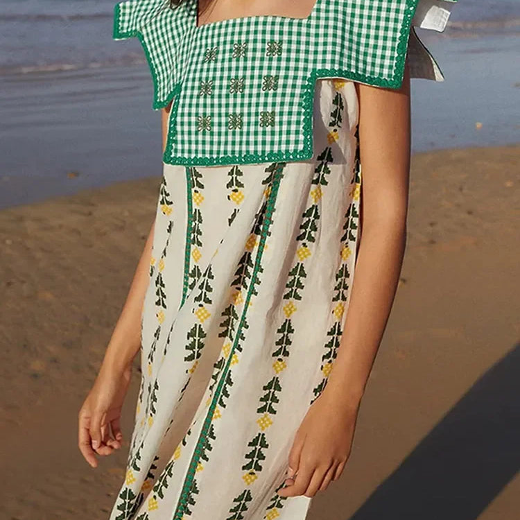 Fashion Lapel Flying Sleeve Print Dress Women Loose O Neck With Tassels Belt Midi Dresses Spring Elegant Female Party Vestidos