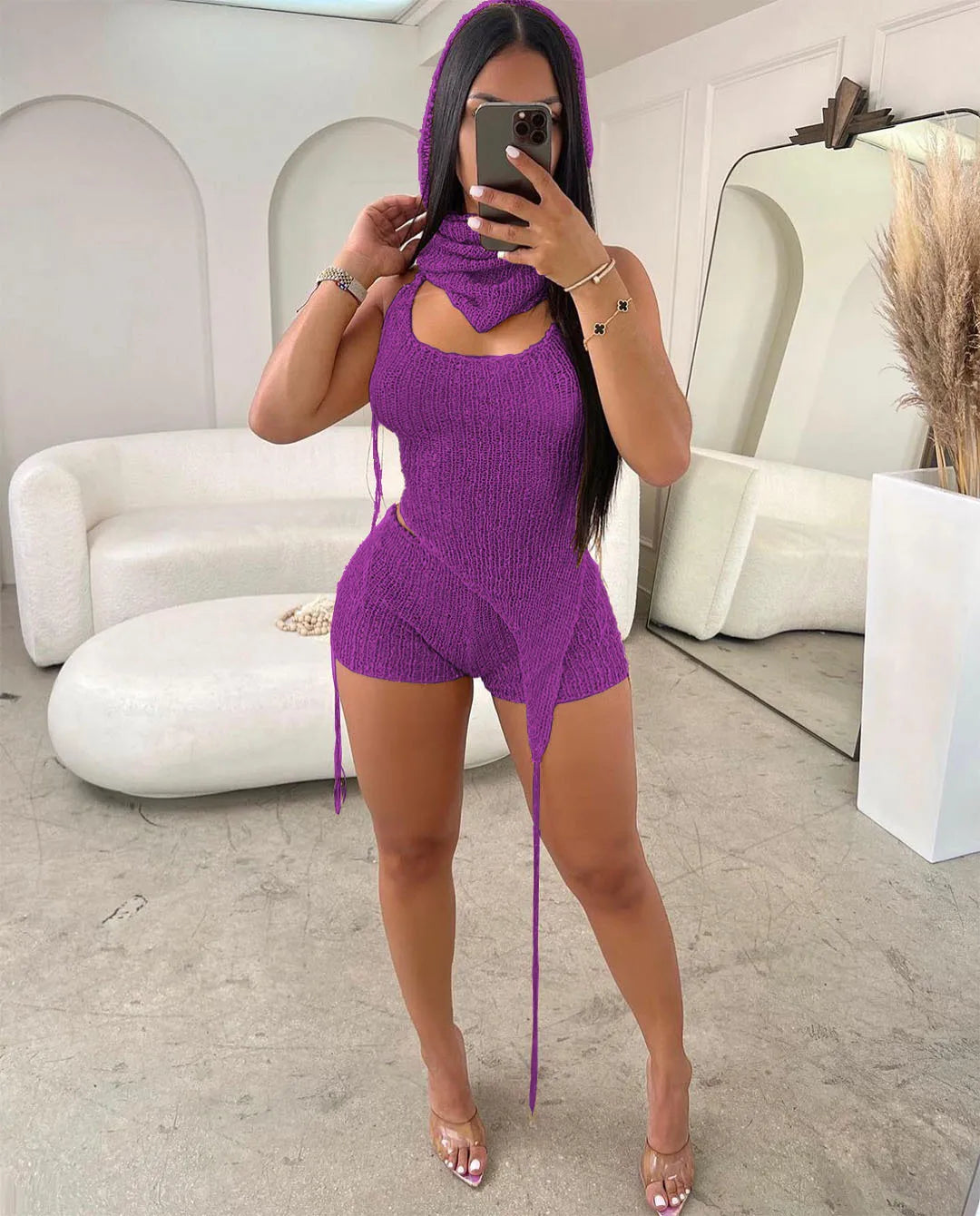 CM.YAYA Knit Ribbed Women's Set Halter Neck Backless Crop Top with Hat Shorts Suit 2023 Summer Two 2 Piece Set Outfit Tracksuit