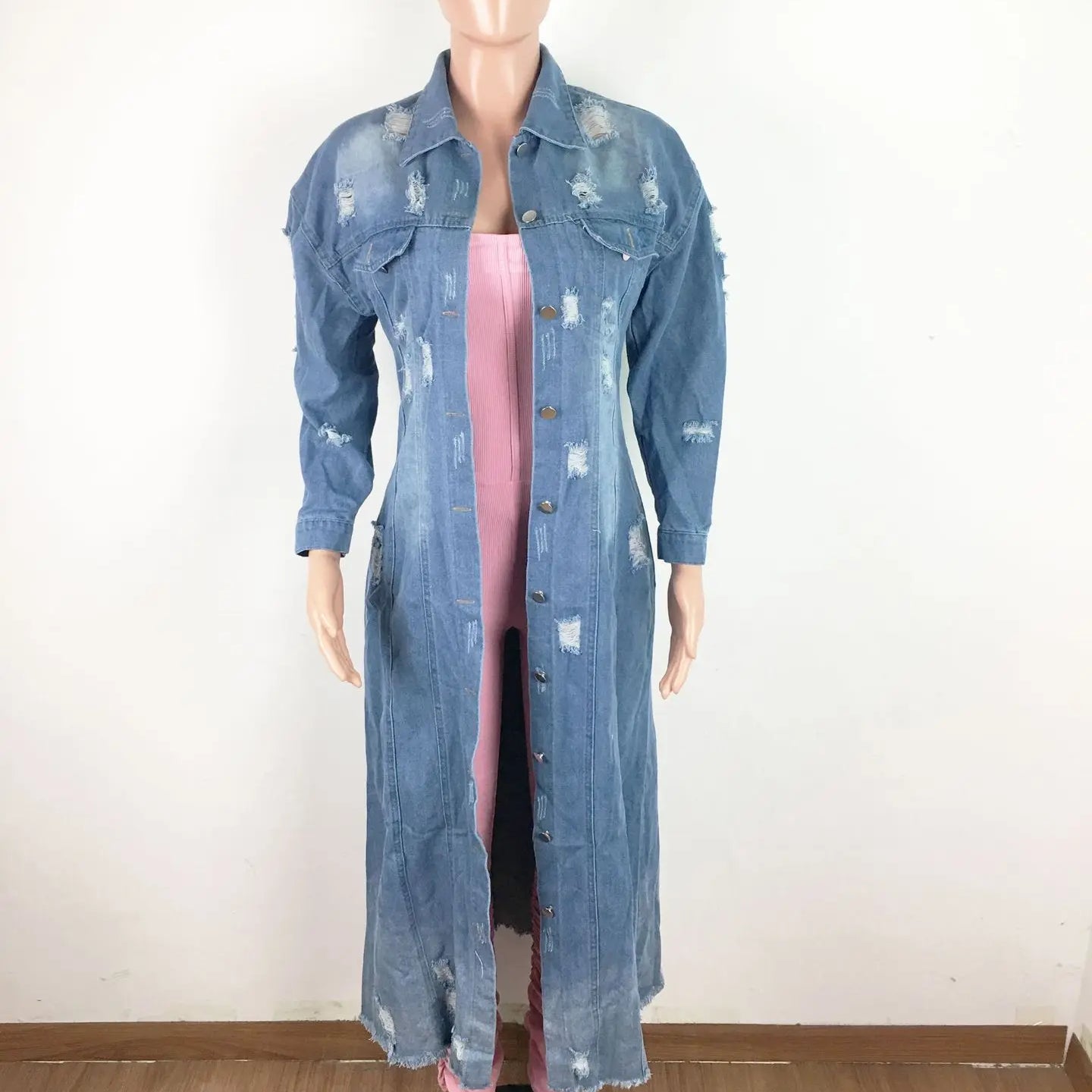 Women's Denim Jacket Fashion Spring Ladies Windbreaker Long Sleeve Ripped Jacket Cardigan Denim Cloak