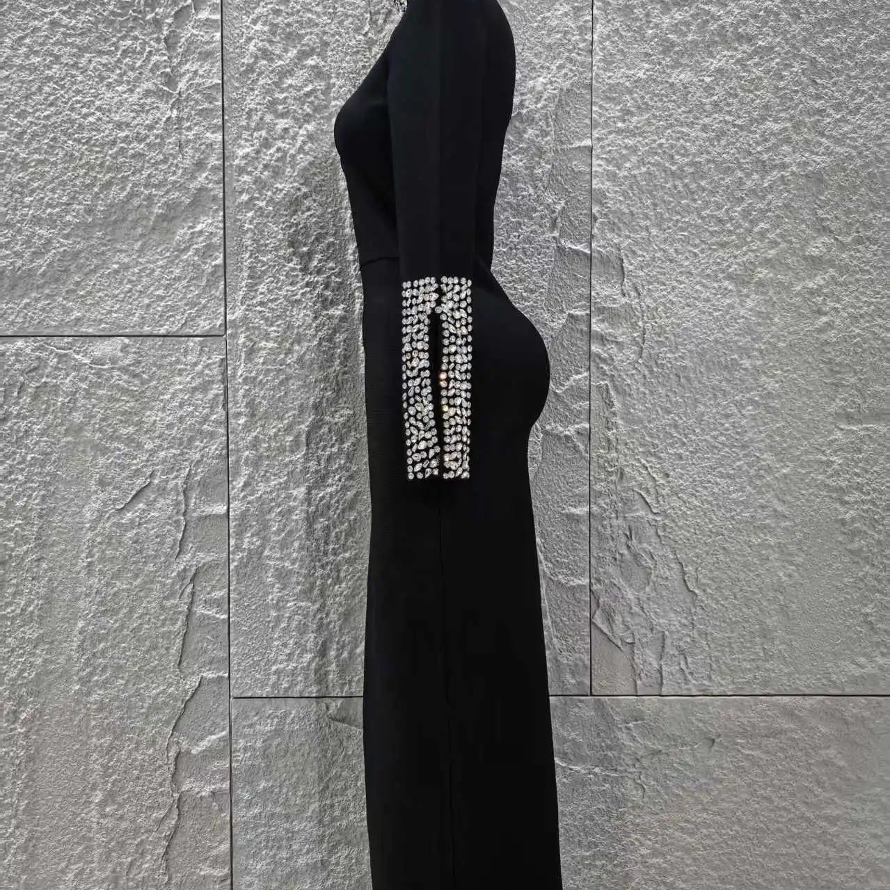 Women Long Sleeve Sparkly Crystal Bodycon Long Bandage Dress Elegant Evening Party Cocktail Fashion Outfit