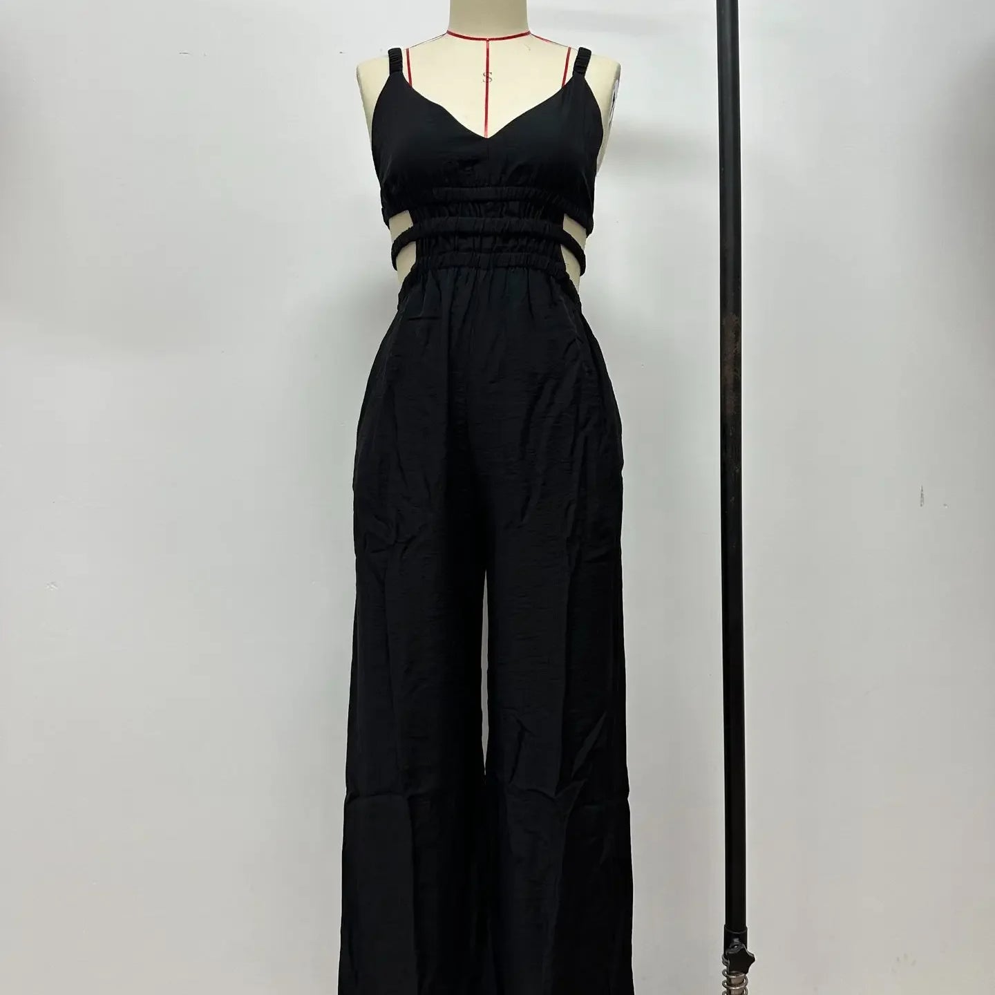 CM.YAYA Women Sleeveless Strap V-neck Backless Wide Leg Long Jumpsuits 2025 Summer Beach Night Club Street Sexy Outfit Rompers