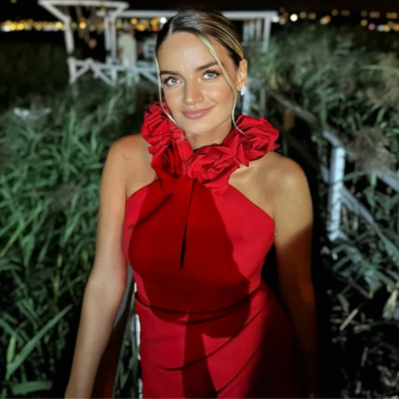 Red Color Women Sexy Off the Shoulder Florals Bodycon Long Bandage Dress Wedding Party Mermaid Celebrate Outfit Vestido