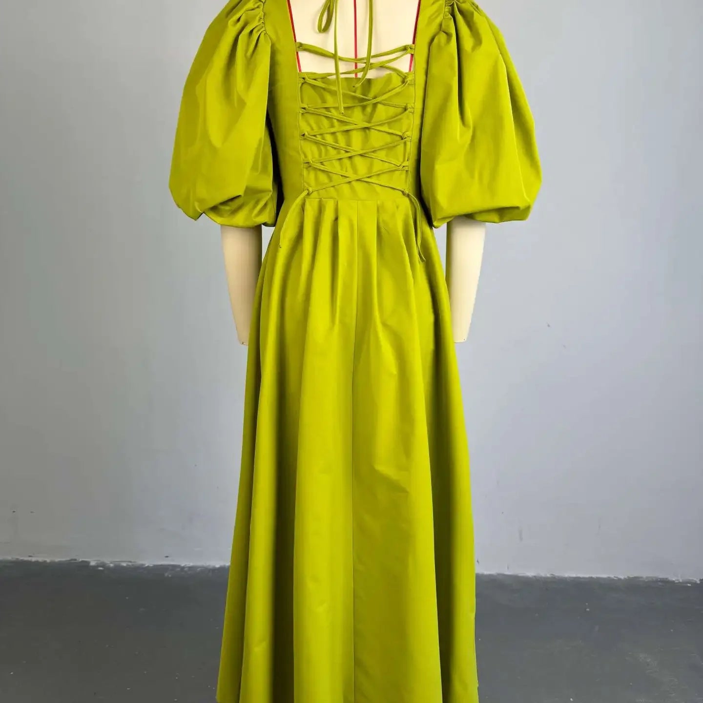 CM.YAYA Women Long Lantern Sleeve Square Collar Big Swing Long Maxi Dress 2024 Fall Birthday Sexy Party Evening Dresses Vestidos