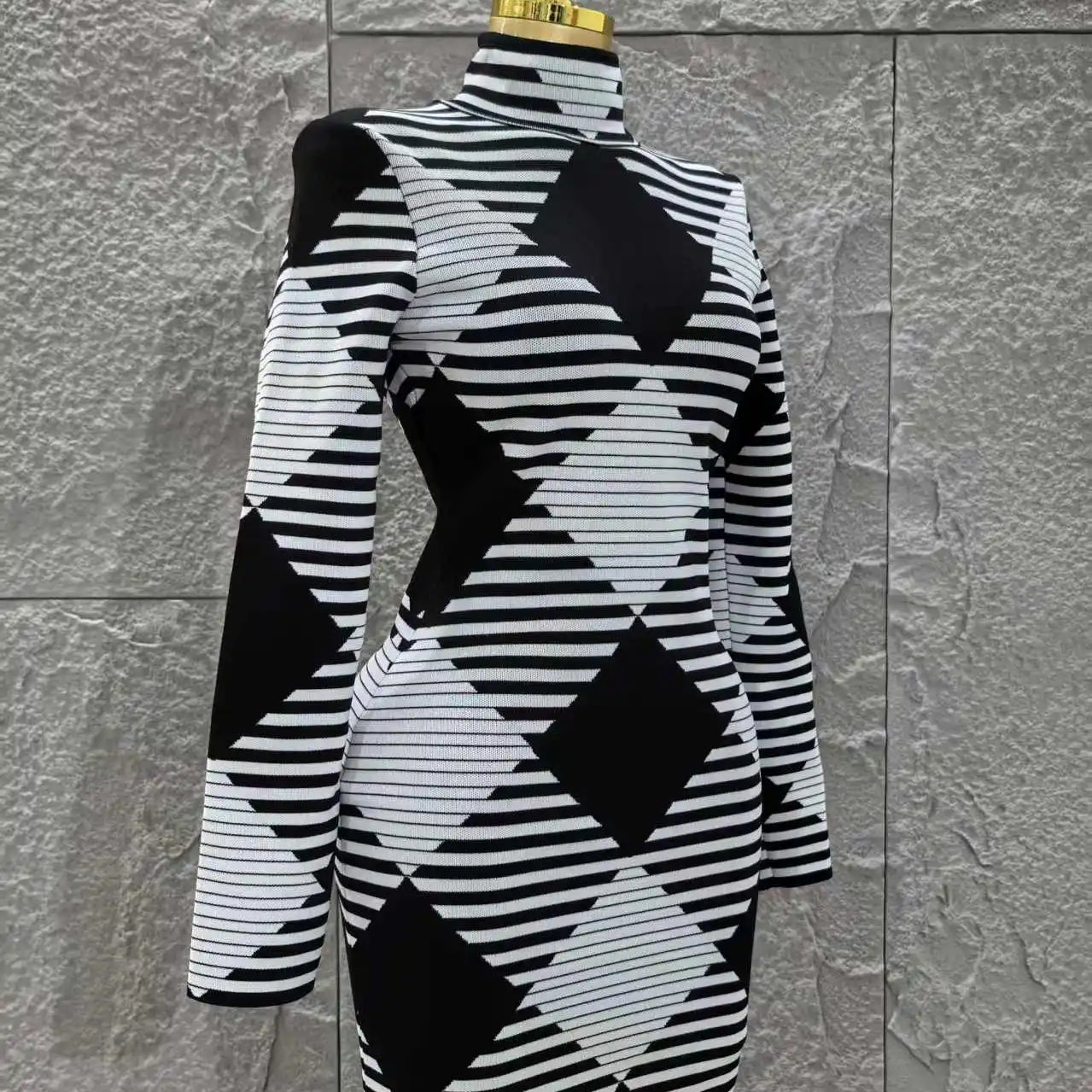 High Quality Women Long Sleeve Sexy Plaid Bodycon Mini Bandage Dress Fashion Evening Party Celebrate Office Wear Clothing