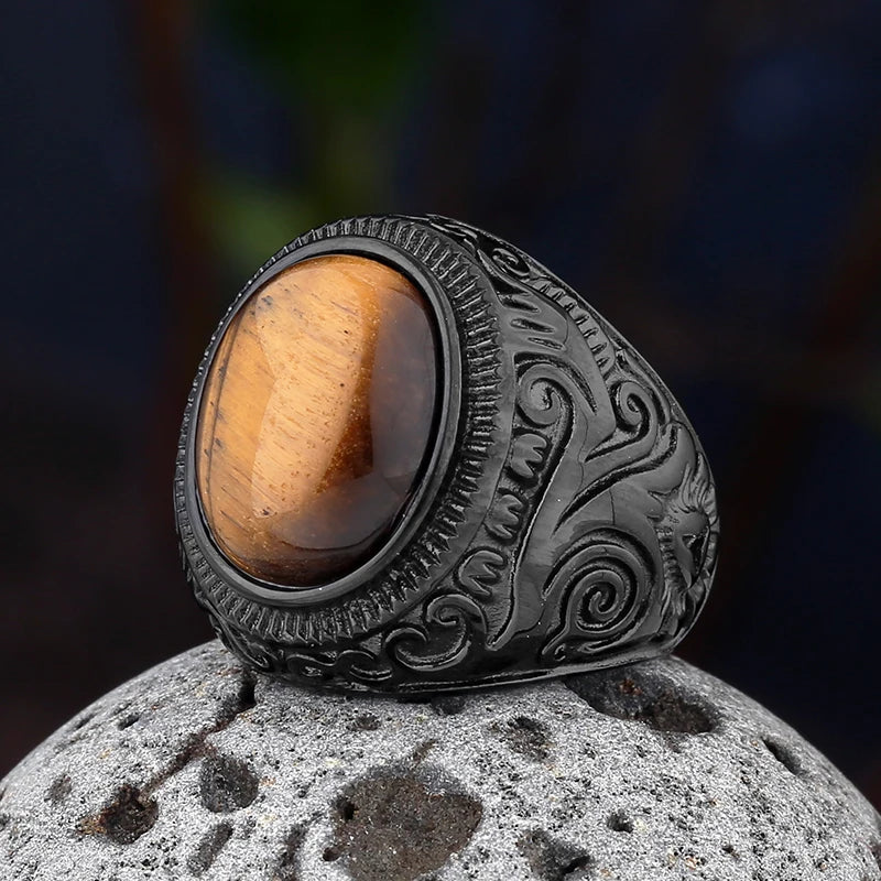 Stainless Steel Jewelry Ring Men Black Stone Rings Trend Charm Fashion Male Women Finger Band Engagement Wedding Gift V822 Us Size