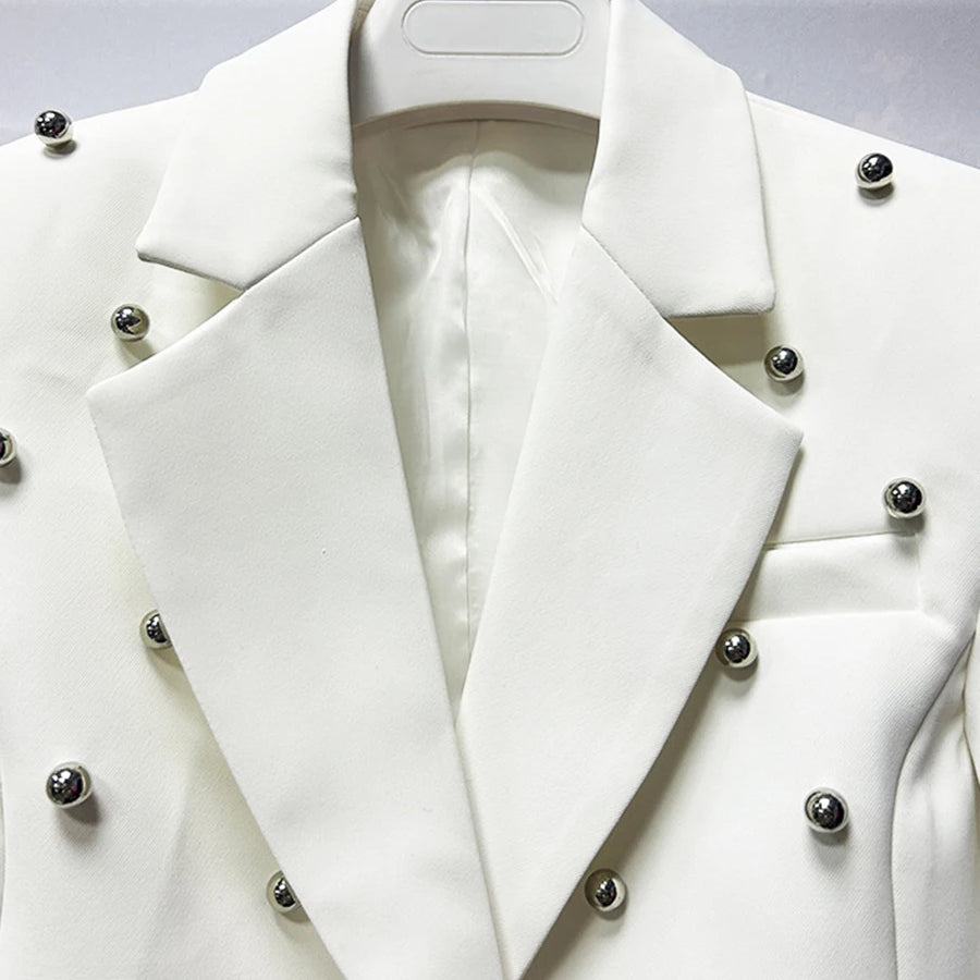 TWOTWINSTYLE Solid Slimming Spliced Bead Fashion Short Jackets for Women Lapel Long Sleeves Temperament Jacket Female Clothing