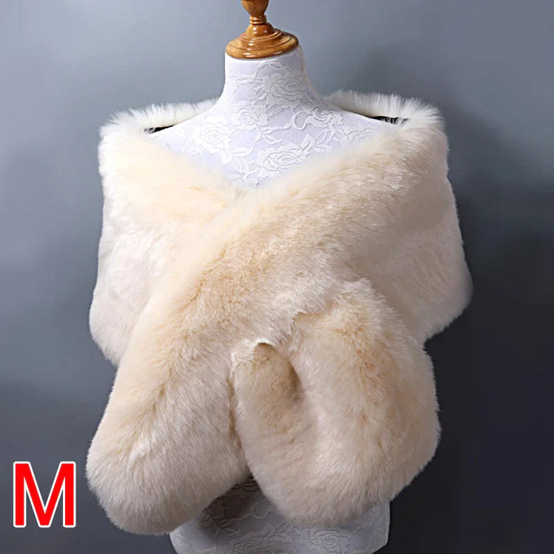 New Winter Women Fur Capes Champagne Wedding Faux Fur Bolero Stole Shawl Wraps Bridal Jacket Formal Evening Party Shrug M