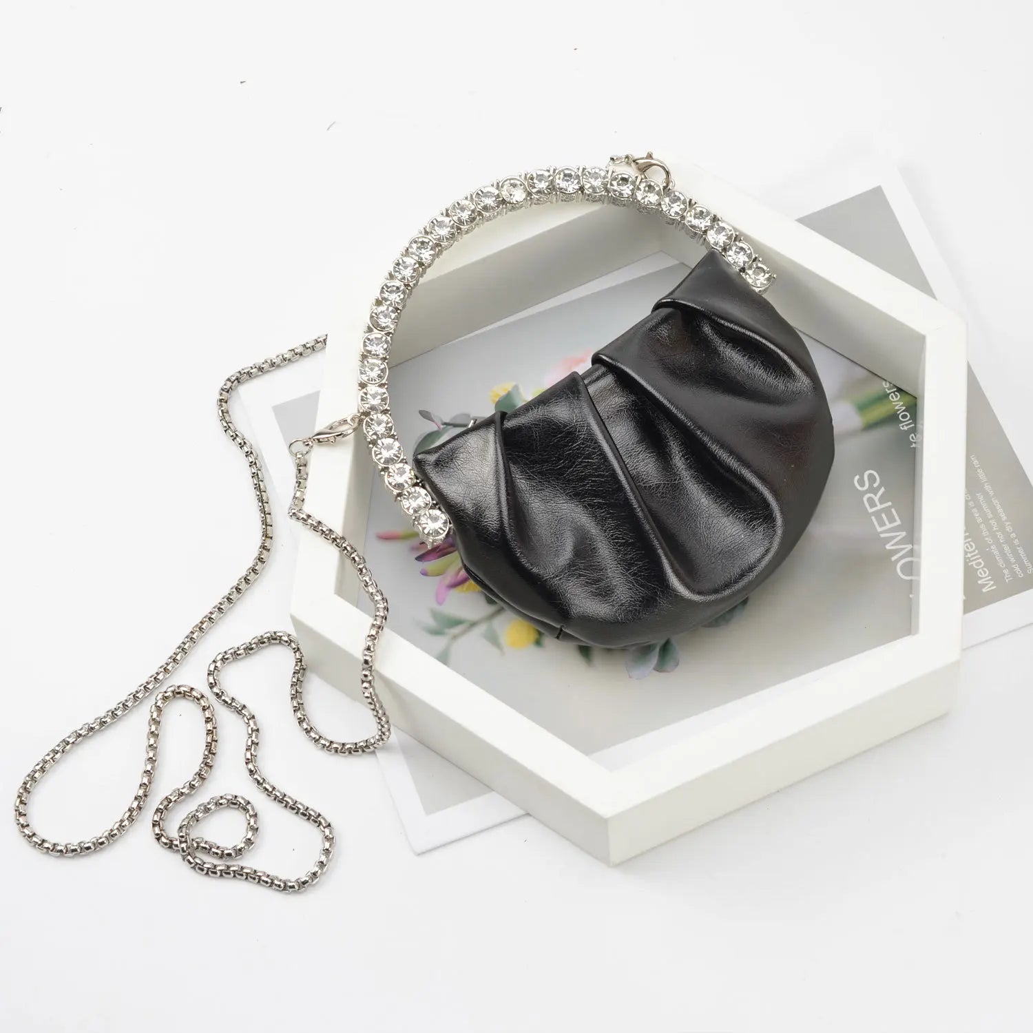 Designer Rhinestones Clutch Purse Bag for Women Handle Bag Leather Shoulder Bag Purse Shiny Crystal Purses and Handbag