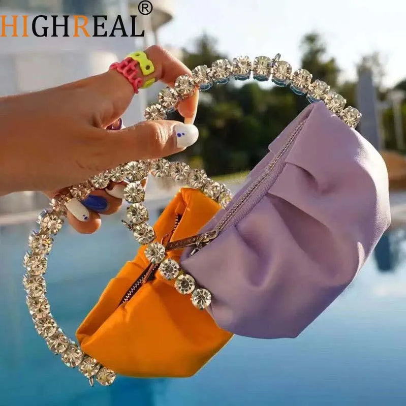 Highreal Designer Rhinestones Bolsa de bolso de embrague para mujeres bolso de cuero de cuero bolso carteras de cristal brillante y bolso