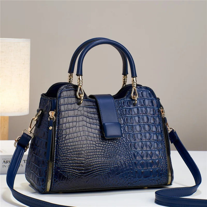 Light Luxury Handbag for Women's Crocodile Pattern Leather Shoulder Crossbody Bags Trend Designer Tote Bag Blue