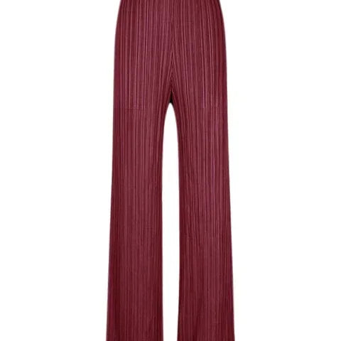 Spring Summer Autumn Women Casual Elegant Ladies Miyake Designer Casual Loose Straight Pleated Pants High Waist Trousers Claret One Size