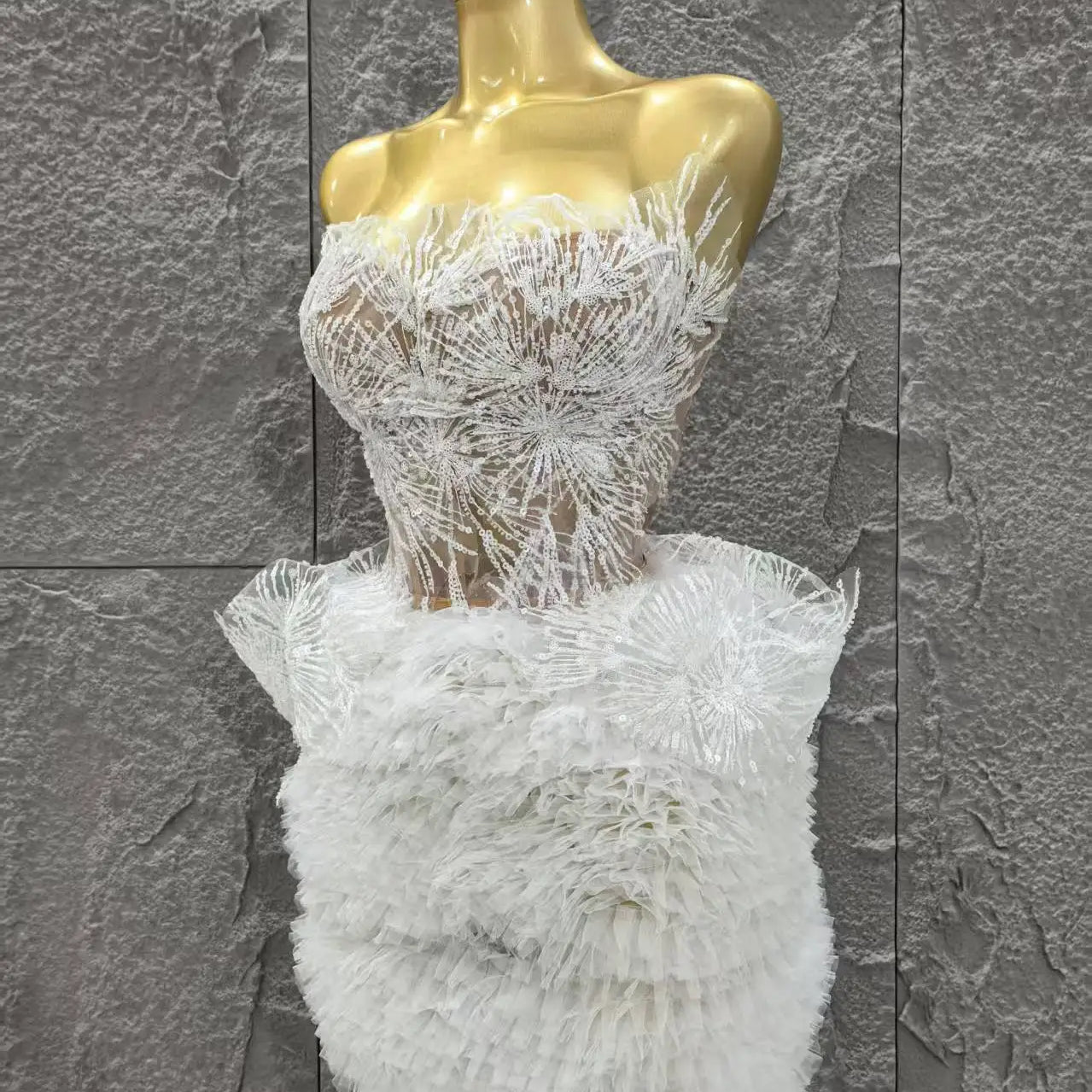 STOCK White Color Women Sexy Strapless 2 Pieces Ball Gown Mini Dress Celebrate Cute Birthday Party Photo Shoot Outfit Vestido