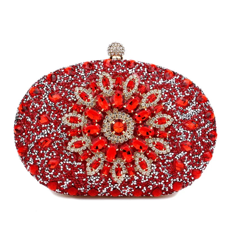 Rhinestones Women Bags Hollow Out Style Fashion Evening Bags Chain Shoulder Handbags Party Wedding Day Clutch Purse YM3108red