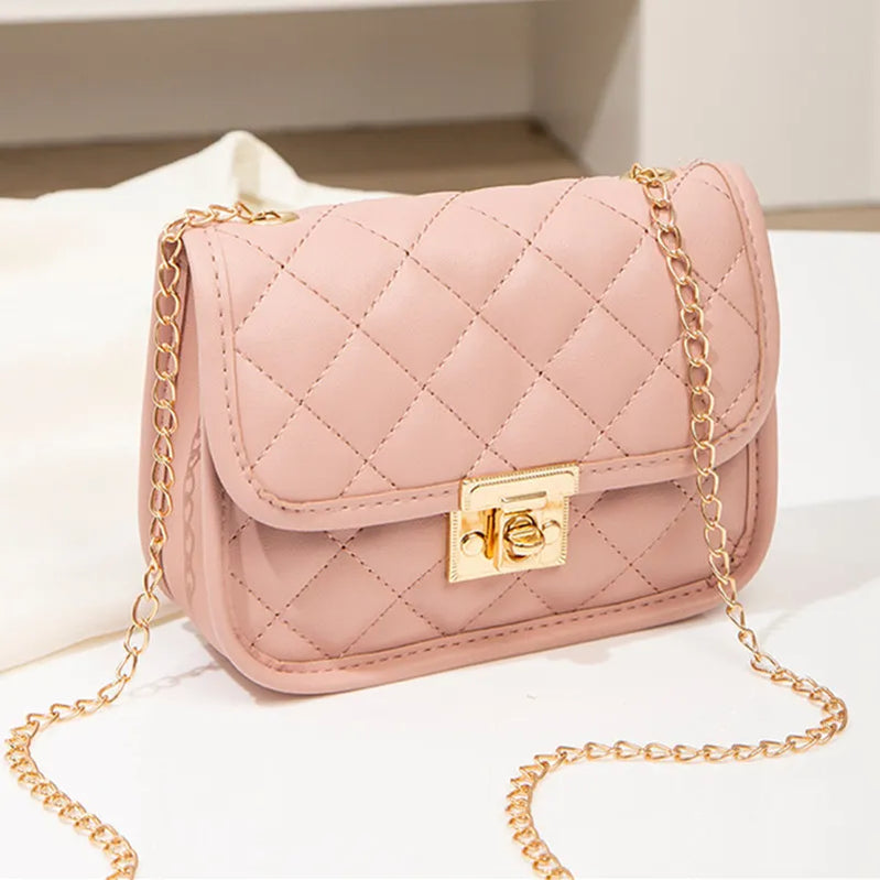 Fashion Female Shoulder Bag Rhombus Embroidered Solid Color Chain Women's Shoulder Crossbody Casual Trendy Phone Bag