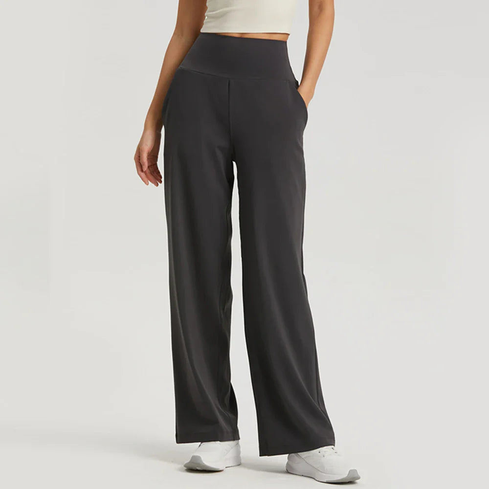 WISRUNING Wide Leg Yoga Pants Push Up Sports Tights for Women Leggings for Fitness High Waist Workout Clothes Gym Sportswear GREY-longer CHINA