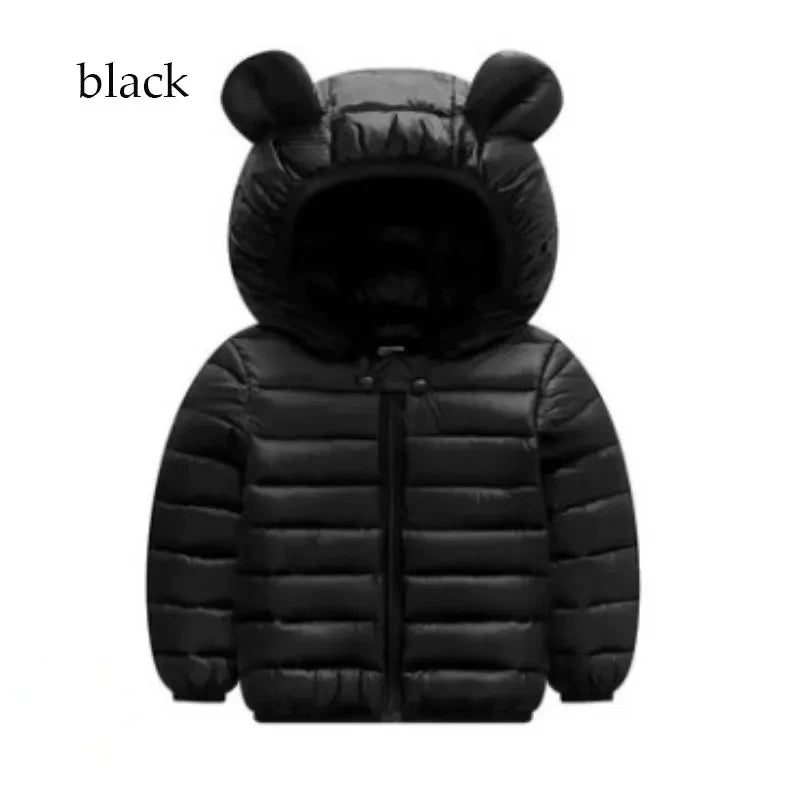 Baby boy winter cotton jacket letter printing plus velvet warm hooded padded coat thickened 2-5years old Beibei quality clothing Photo Color