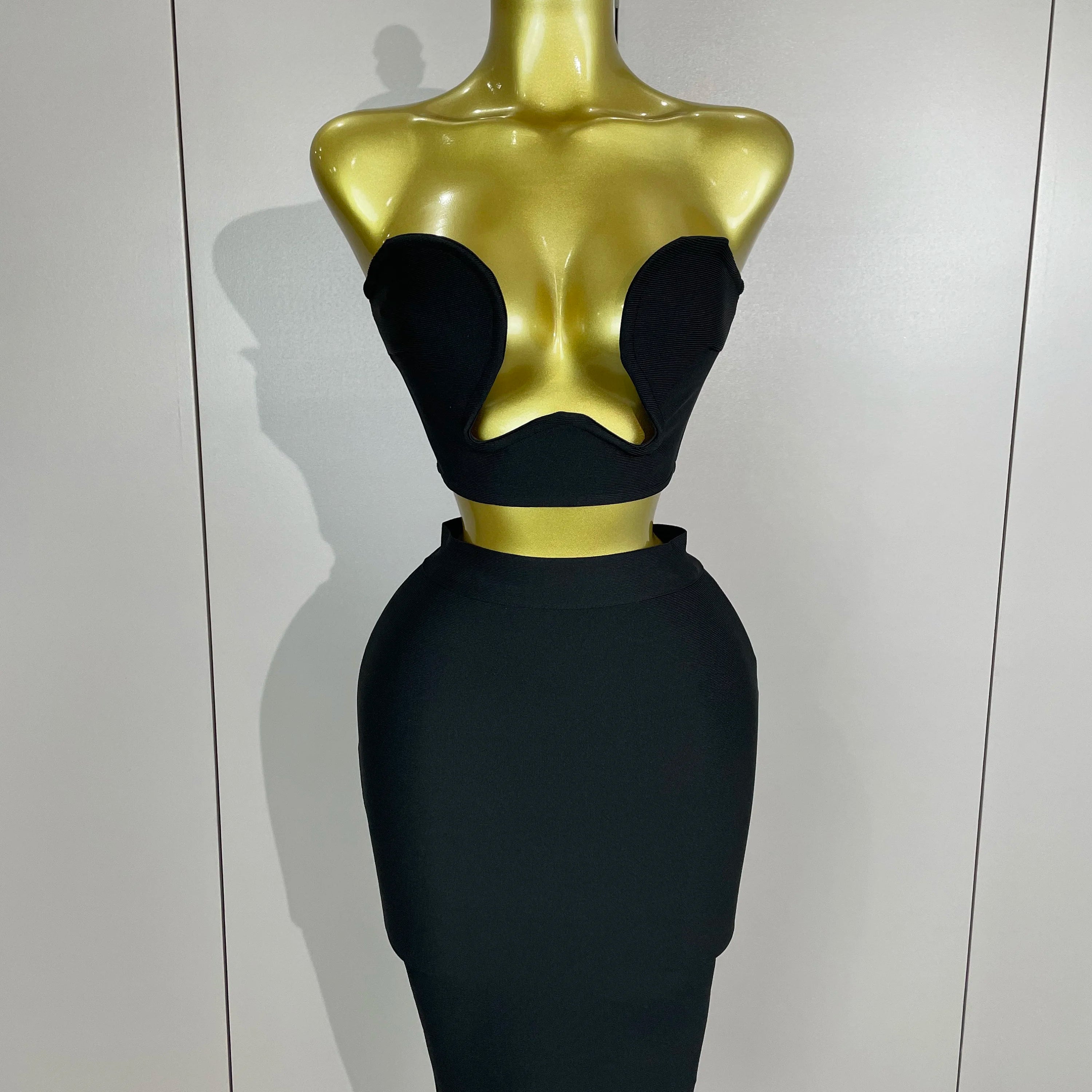 2025 Women Sexy Strapless Backless Black Bandage Two Piece Suit Celebrity Designer Fashion Birthday Gown Evening Prom Costume