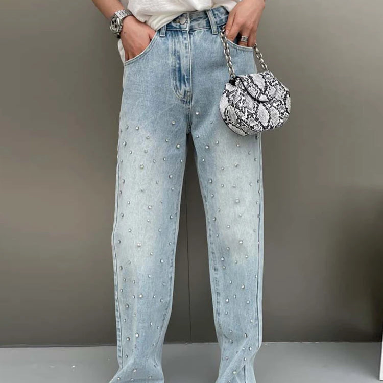 Patchwork Embroidered Flares Jeans For Women High Waist Spliced Button Slim Pencil Pants Female Fashion Clothes