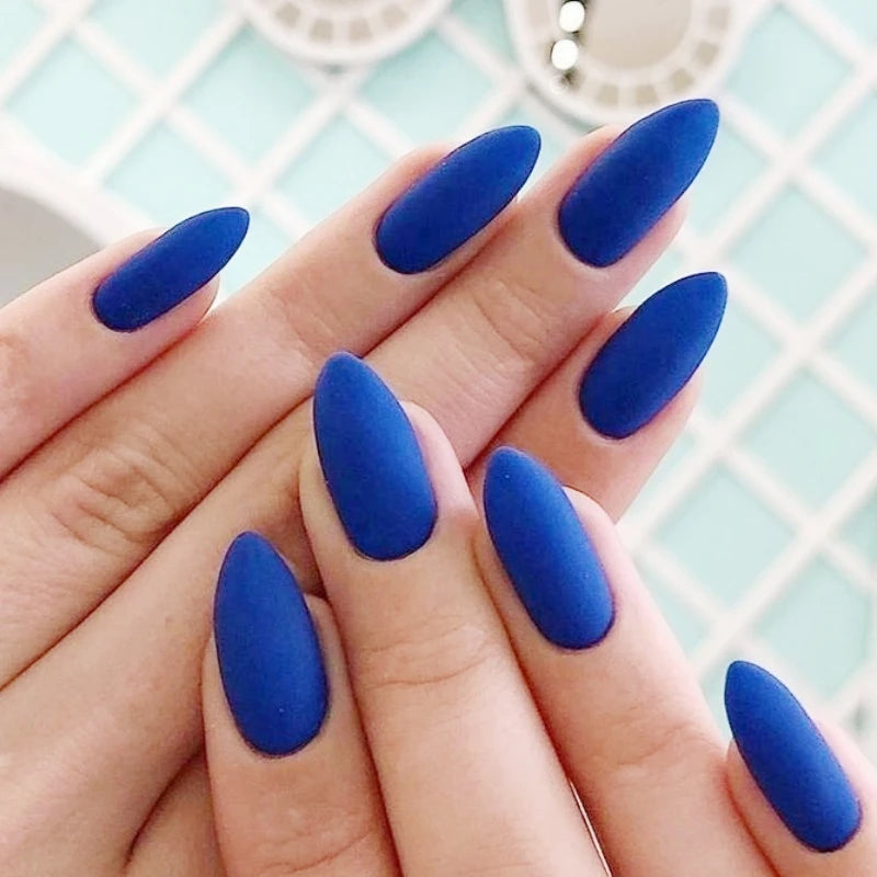 Almond Black Matte Fake Nails Wearable Press on Nails Solid Color False Nails for Women Girls DIY Manicure Daily Party Use 24Pcs