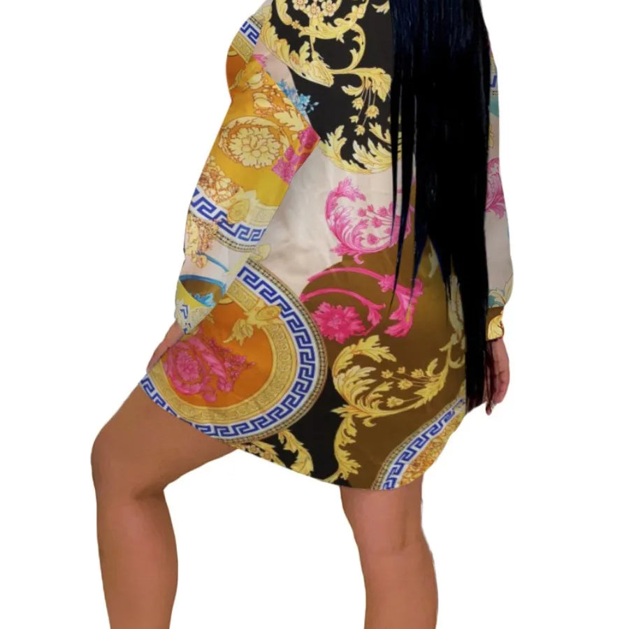 Plus Size dresses Mixed Print Shirt Dress Autumn Long Sleeve Shirt Dress Casual Loose Button Polo midi dress vestido