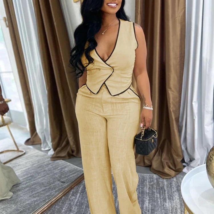 CM.YAYA Fashion Women's Set Strapless Vest Tops and Wide Leg Pants Suit 2025 Summer Street Two 2Piece Sets Outfit Tracksuit