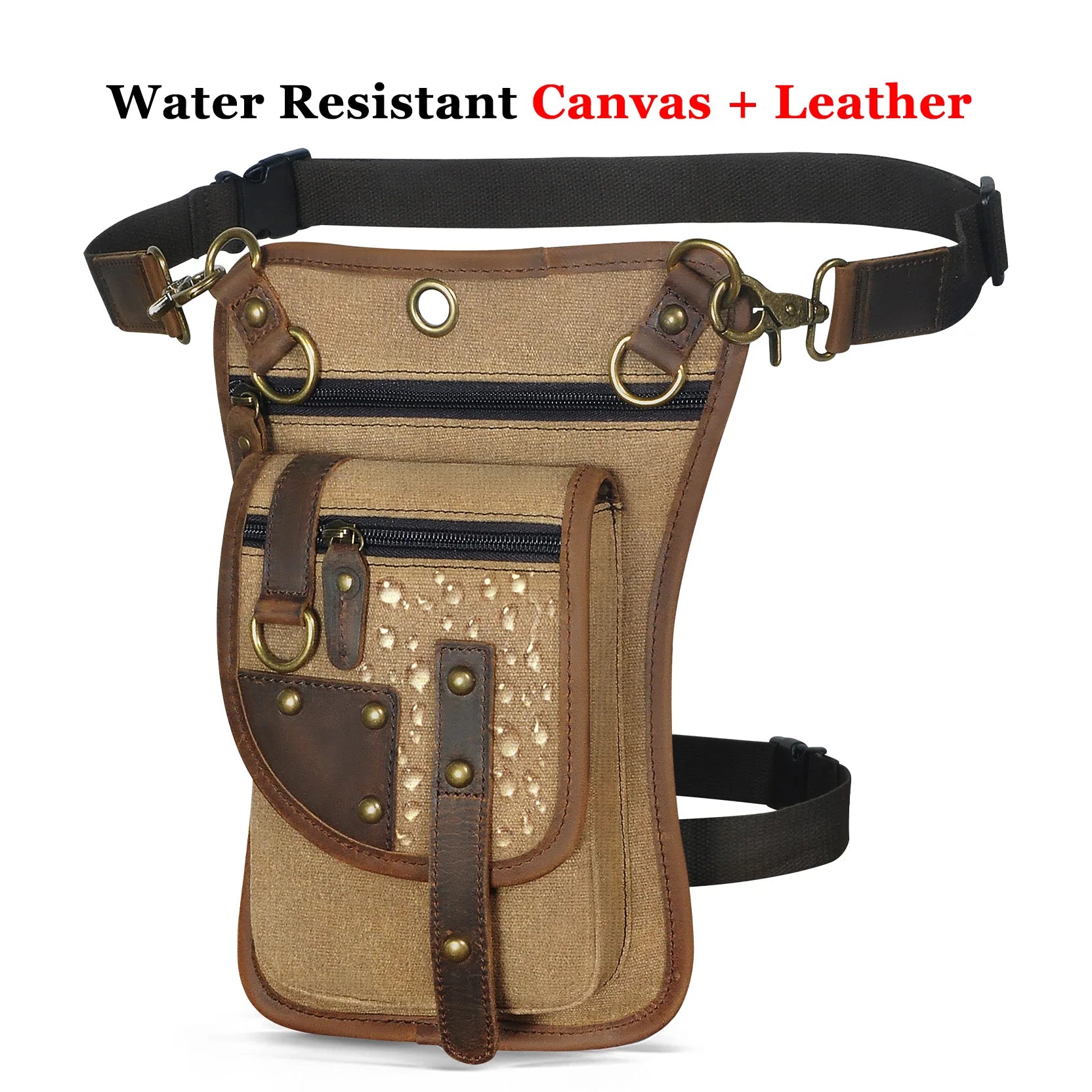 Original Leather Multifunction Men Travel Shoulder Crossbody Messenger Bag Hook Belt Waist Pack Drop Leg Phone Case Bag canvas-brown