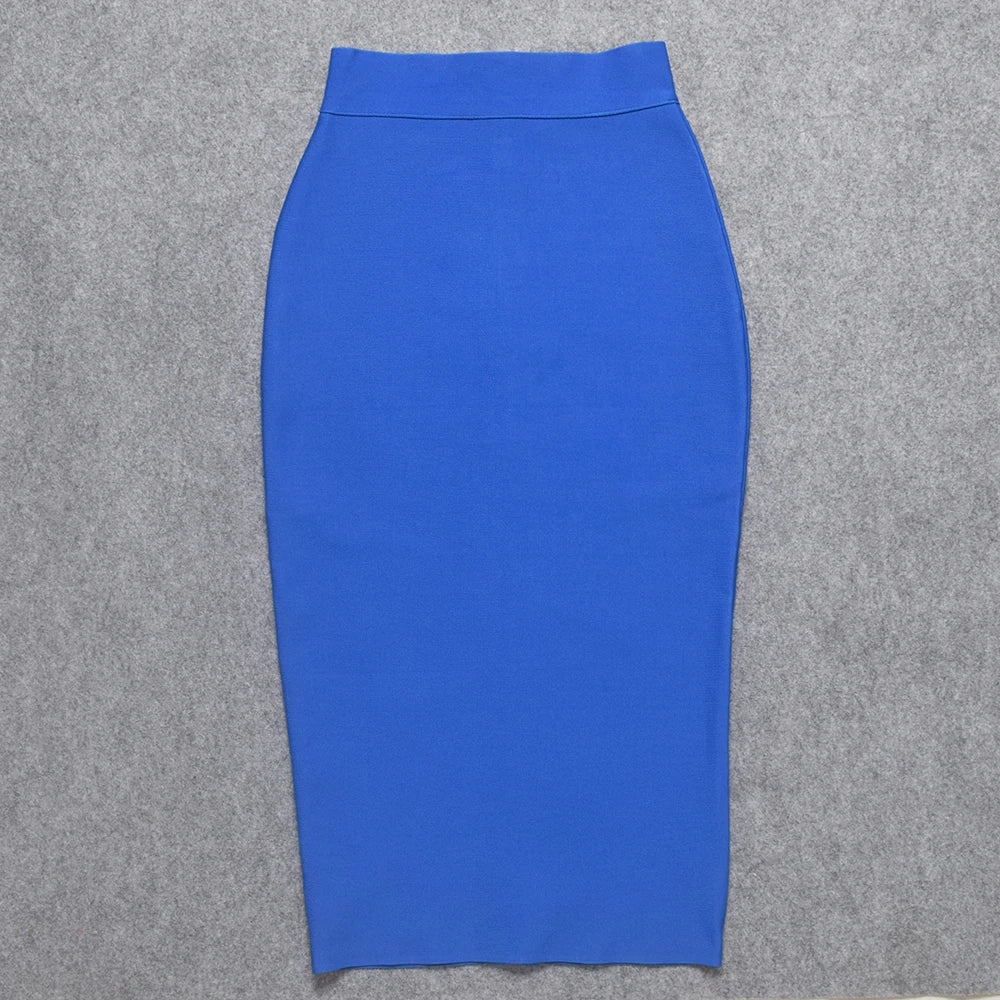 HQBORY Sexy Quality Nude Beige Bandage Skirts Midi 2023 Women Summer Red Split Party Skirt Bodycon High Waist Office Lady Skirt Blue