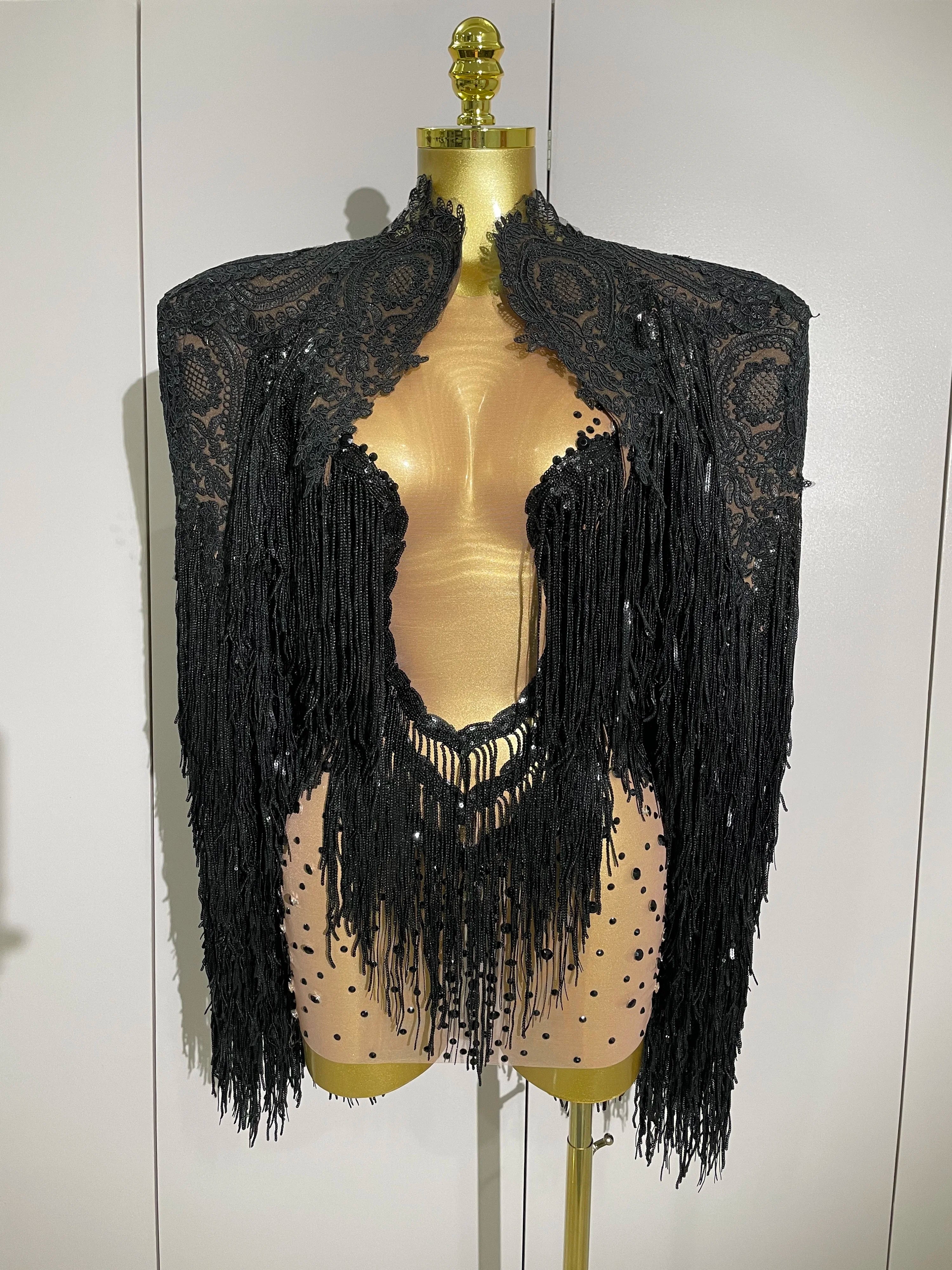 2025New Arrival Luxury Sparkly Rhinestone Sequin Tassel Coat Skirt 2Pcs Women Birthday Party Nightclub Stage Performance Costume