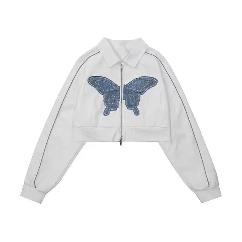 Women Spring Autumn Cool Butterfly Short Jacket Wide Leg Pants 1 or 2 Piece Set 2023 New Korean Hip Hop Coats Trousers Outfits Only Tops